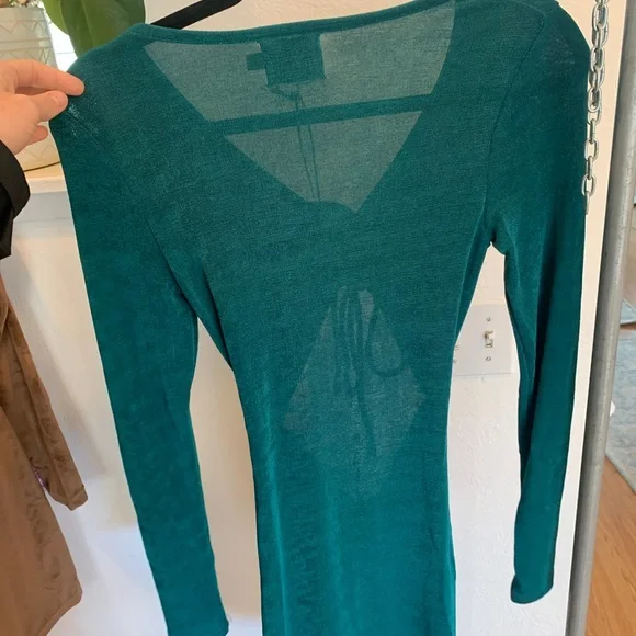 Princess Polly forest green jade bodycon cutout dress mini long sleeve stretch 4 - Picture 6 of 7